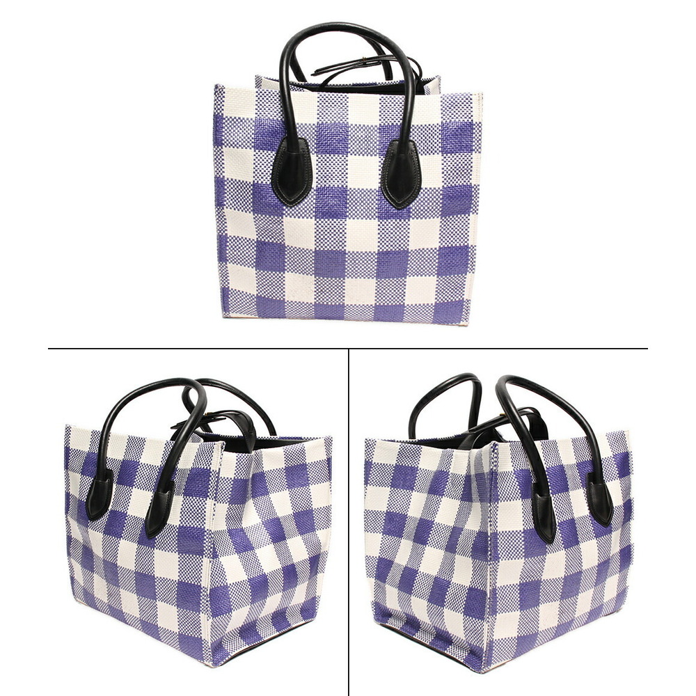 Celine straw leather check Luggage gingham Phantom handbag blue